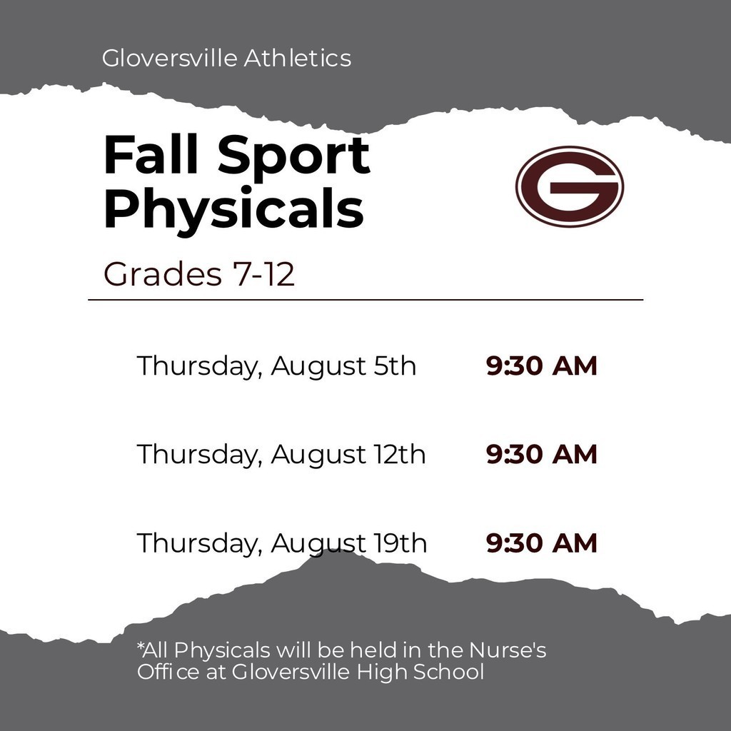 Fall Sport Physicals for athletes in grades 7-12!