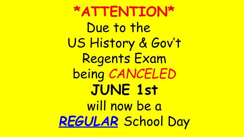 JUNE 1st  Regular School Day