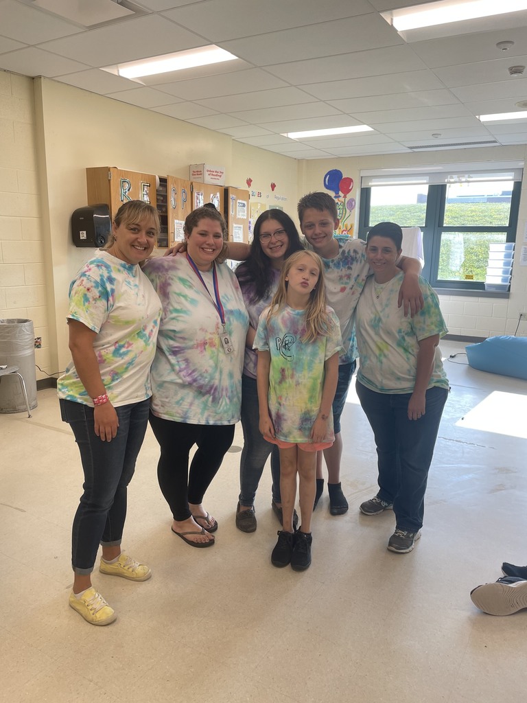 These are Mrs. Stark’s SEL kids in Tye Dye for 6th and 7th grade fun day. 