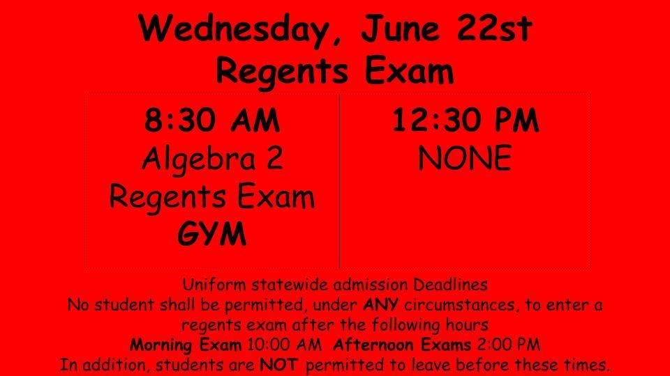 GHS Regents Exam Schedule 