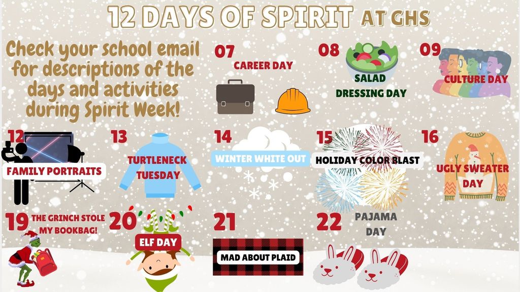 Check your school email for descriptions of the days and activities during Spirit Week!